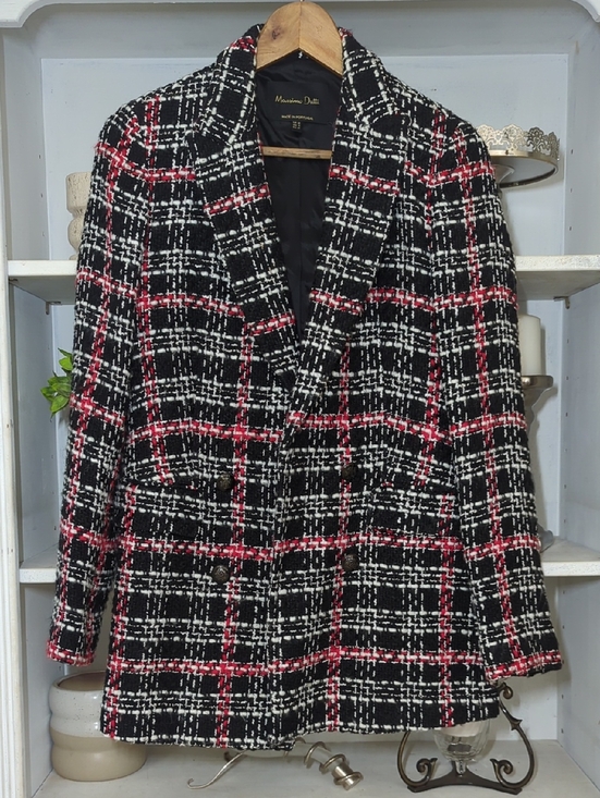 Massimo Dutti Jackets & Blazers - Massimo Dutti Women's Black and Red Plaid Coat
